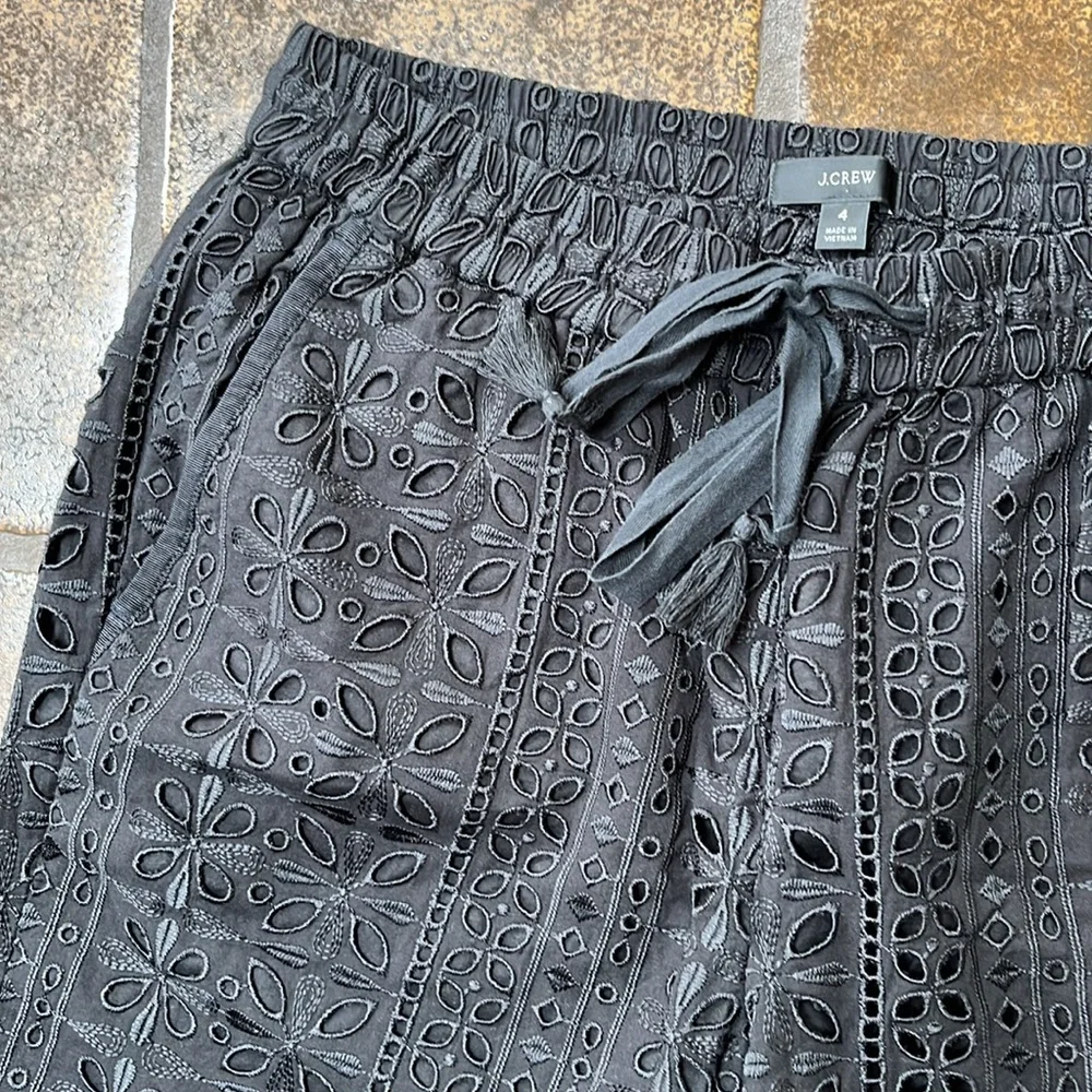 J. Crew Black Embroidered Eyelet High Waisted Pull-On Ankle Pant